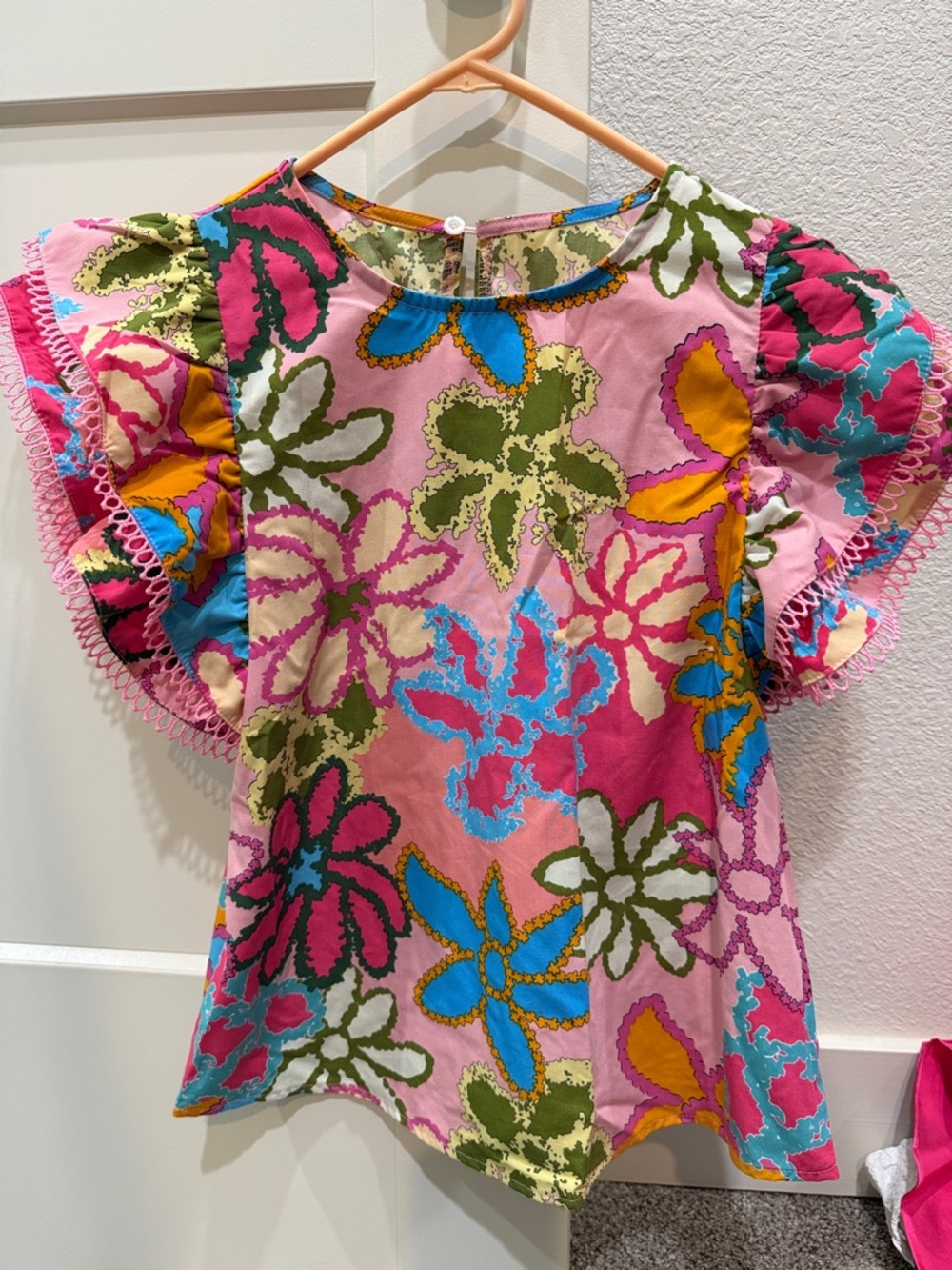 Floral Flutter Sleeve Blouse in Pink Small